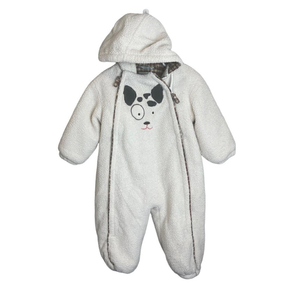 Le Petit Rothschild Plush Snowsuit Soft Hood Baby Boy’s Size 24 Months Cream Dog